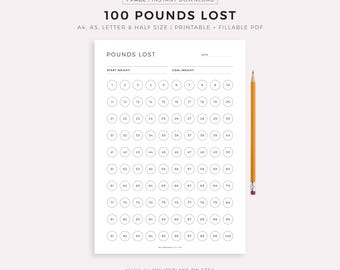 100 Pounds Lost Weight Tracker Printable, Weight Loss Tracker, Weight Loss Journal, Weight Goal, A4/A5/Letter/Half, Instant Download PDF