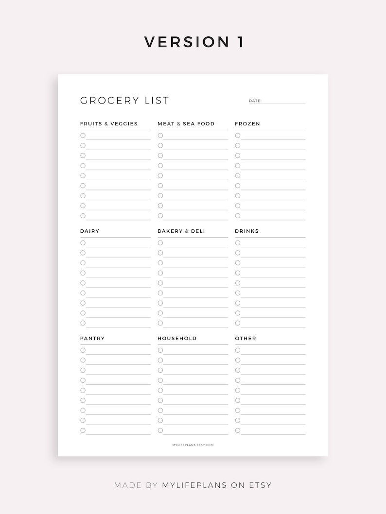 Grocery List Printable Template, Grocery Planner, Food Shopping List, A4/A5/Letter/Half Size, Instant Download PDF image 2