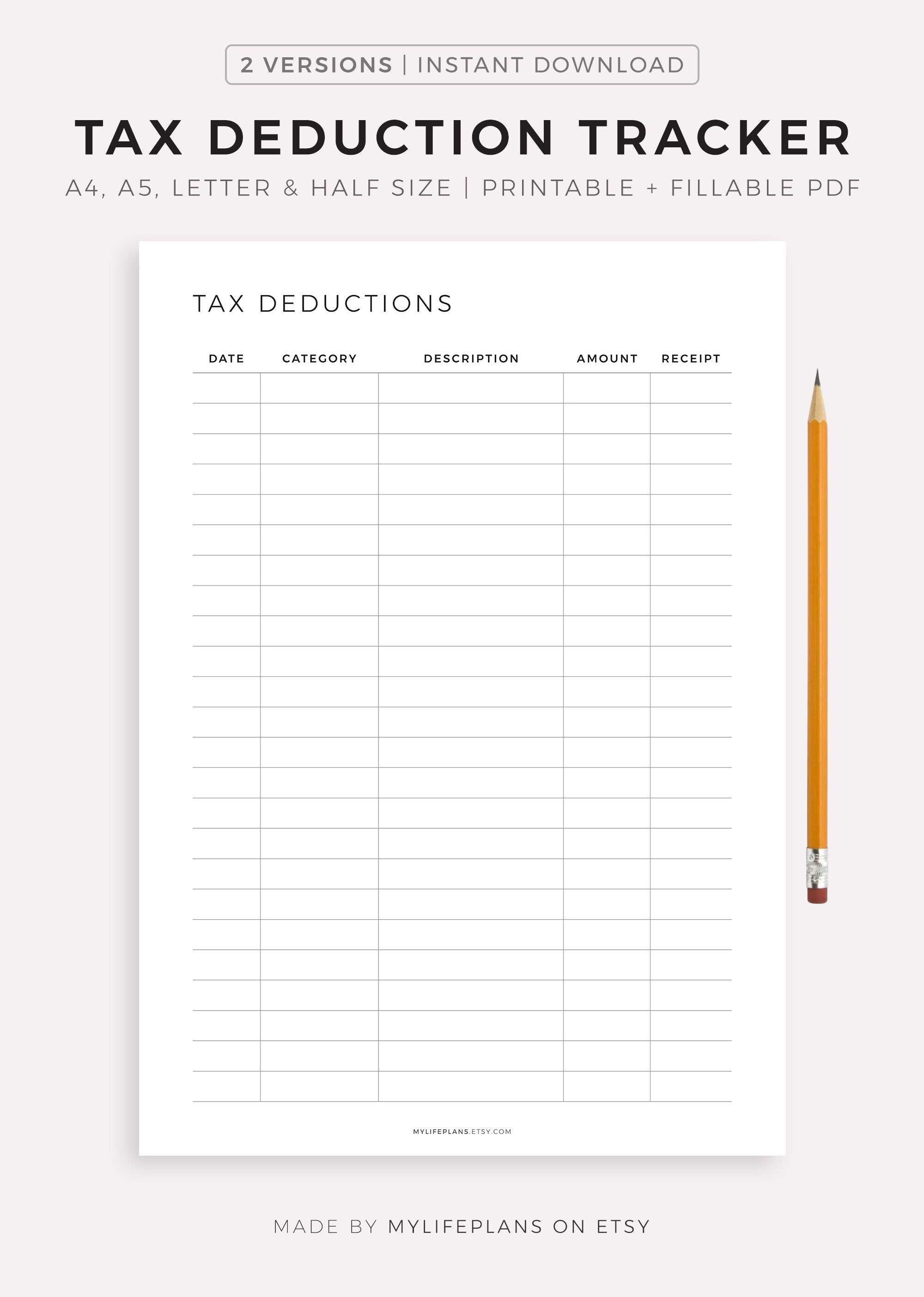 Printable Tax Deduction Tracker Business Tax Log Purchase - Etsy