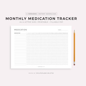 Monthly Medication Tracker Printable, Medication Schedule, Medication Intake Reminder, Medication List Template, A4/A5/Letter/Half Size