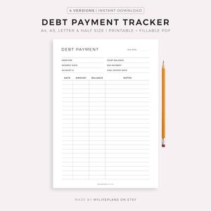 Rastreador de pagos de deudas imprimible, registro de liquidación de deudas, plan de pago de deudas, planificador financiero, planificador de presupuesto, A4/A5/carta/media página, descarga instantánea en PDF