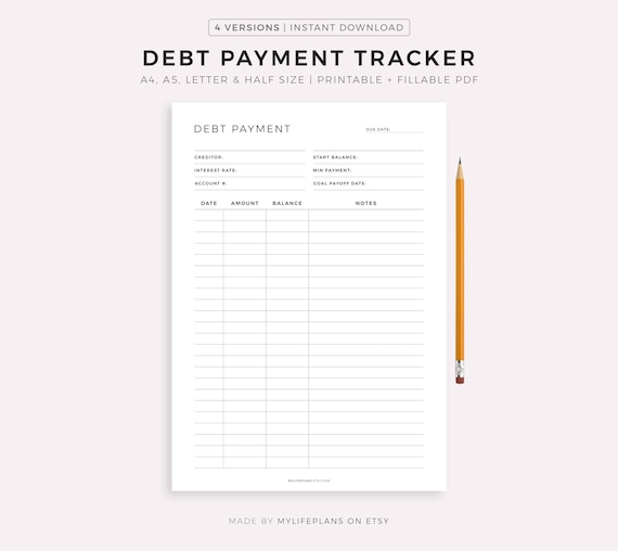 Debt Payment Tracker Printable, Debt Payoff Log, Debt Repayment Plan, Money Planner, Budget Planner, A4/A5/Letter/Half, Instant Download PDF