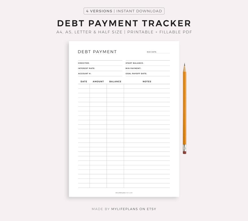 Debt Payment Tracker Printable, Debt Payoff Log, Debt Repayment Plan, Money Planner, Budget Planner, A4/A5/Letter/Half, Instant Download PDF image 1