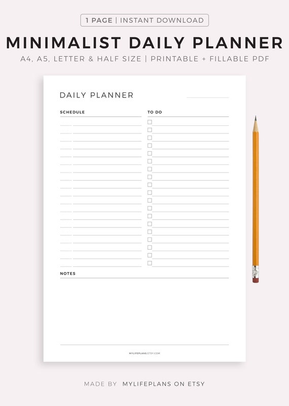 Minimal Productivity Daily Planner Inserts