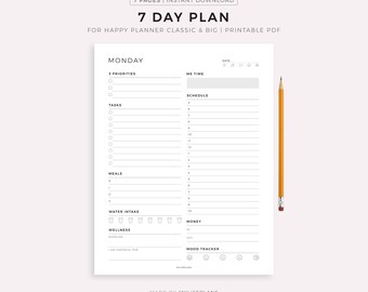 7 Tage Kalender für Happy Planner Classic & Big, druckbare PDF, Sofort Download