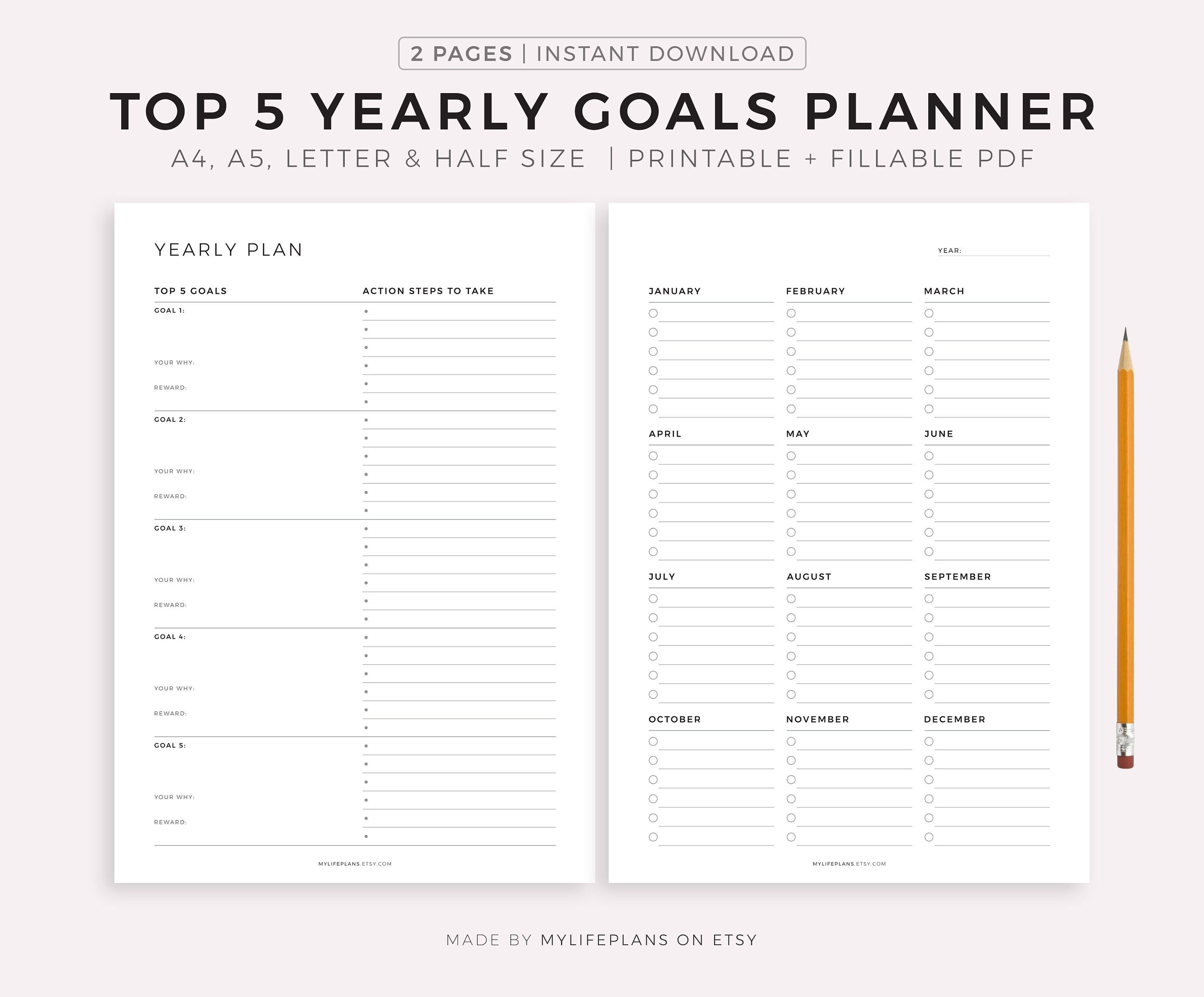 Calendars & Planners Paper Goals Plan Template Goals Planning