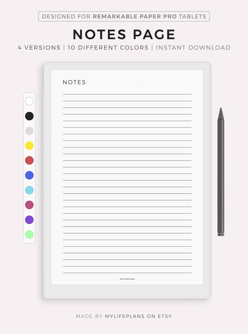 Notes Page Professional Notes Page for Remarkable Paper Pro, Lined Notes Template, Note Taking ...