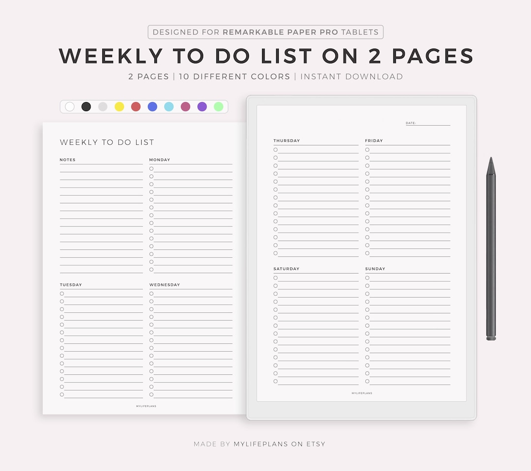 Weekly to Do List on Two Pages, Weekly Task List, Weekly Planner ...