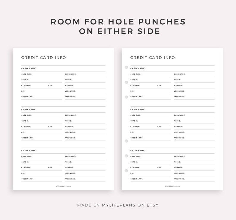 Credit Card Tracker Printable Template, Credit Card List, Credit Card Account Detail, A4/A5/Letter/Half Size, Instant Download PDF image 4