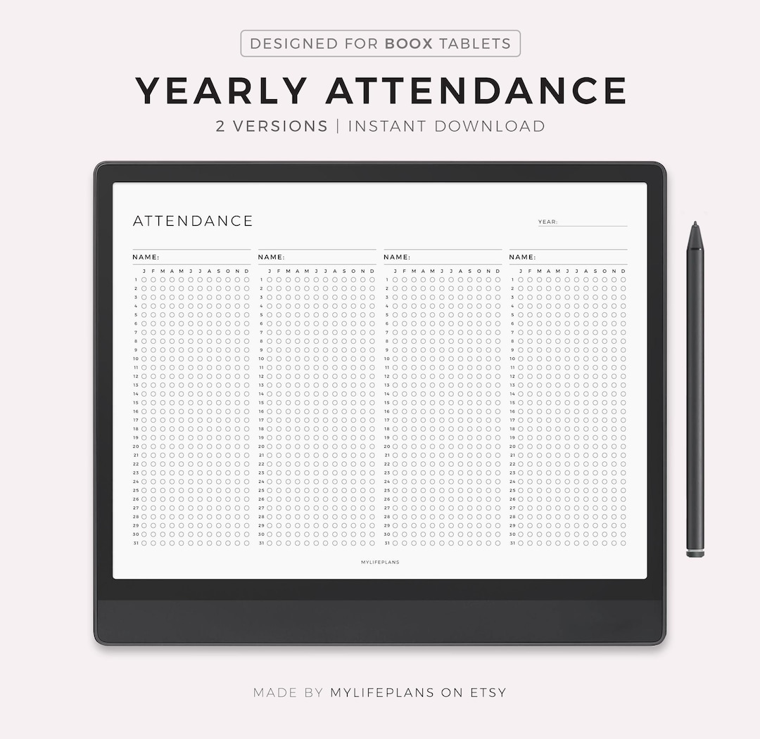 Yearly Employee Attendance Log - Working Days, Days Off, Vacations, Ect ...