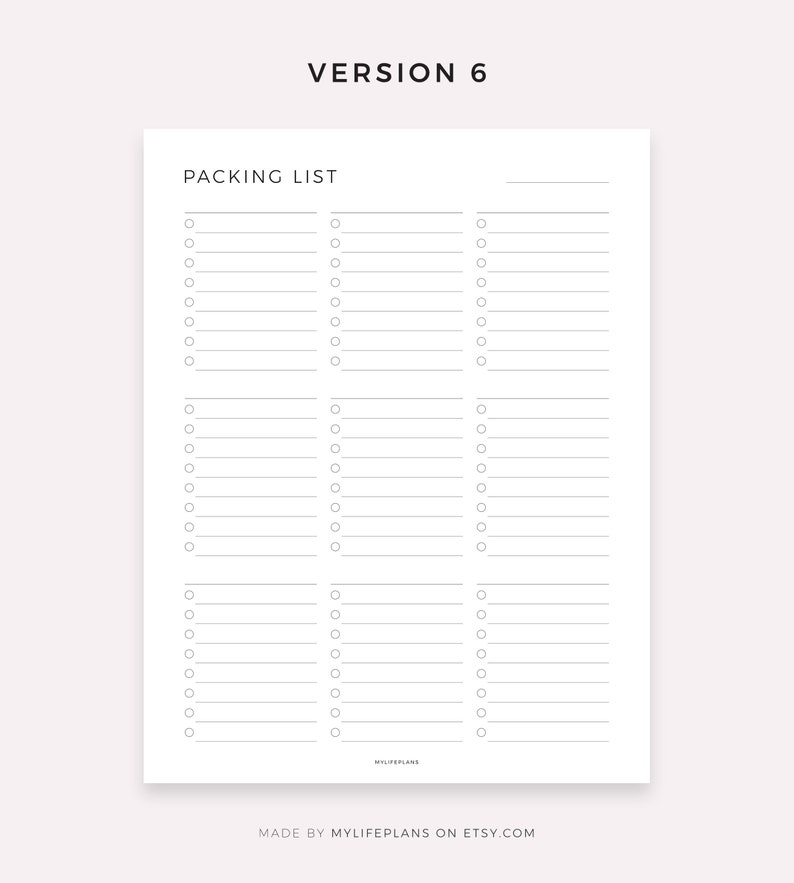 Digital Packing Checklist for Holiday, Work Trip, College, Moving Out ...