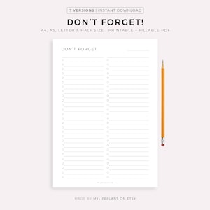 Niet vergeten takenlijst: gezin en werk, bruiloft, schoonmaak, evenementen, verhuizen, reizen, enz... A4/A5/Letter/Half, Instant Download