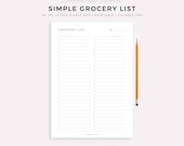 Simple Grocery List Template Printable, Food Shopping List, Grocery Planner, Household Planner, A4/A5/Letter/Half Size, Instant Download PDF