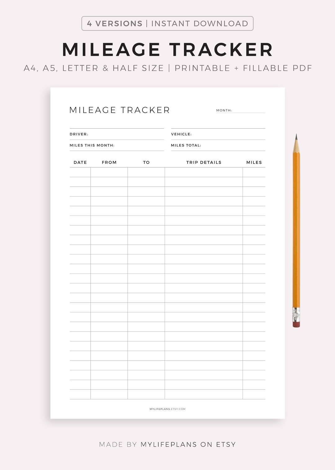 Mileage Tracker Printable, Work Trip Miles Tracker, Business Mileage ...