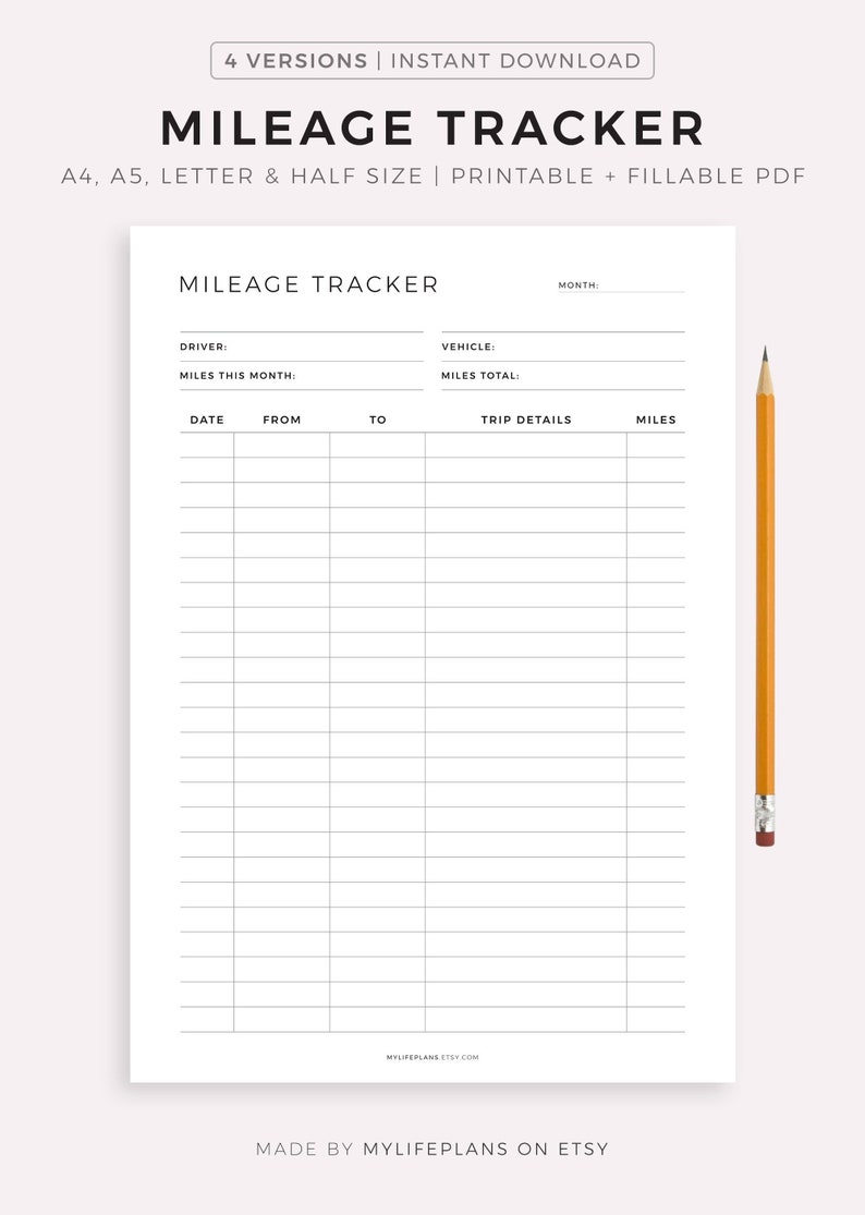 Mileage Tracker Printable Work Trip Miles Tracker Business Etsy