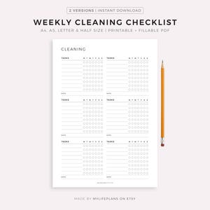 Druckbare Checkliste für die wöchentliche Reinigung, To Do Liste, Reinigungsaufgaben, Reinigungsaufgaben, Reinigungsvorlage, A4/A5/Letter/Half Size, Instant Download PDF
