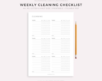 Printable Weekly Cleaning Checklist, Cleaning To Do List, Cleaning Tasks, Cleaning Template, A4/A5/Letter/Half Size, Instant Download PDF