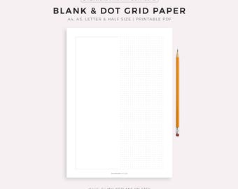 Blank & Dot Grid Paper Printable, A4/A5/Letter/Half Size, Instant Download PDF