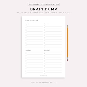 Brain Dump Printable, Priorities Organizer, To Do List Template, Get It Done Plan, Mind Declutter, A4/A5/Letter/Half, Instant Download PDF