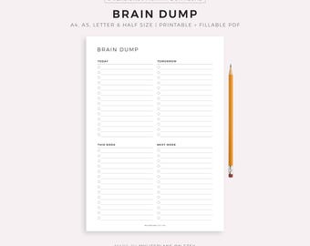 Brain Dump Printable, Priorities Organizer, To Do List Template, Get It Done Plan, Mind Declutter, A4/A5/Letter/Half, Instant Download PDF