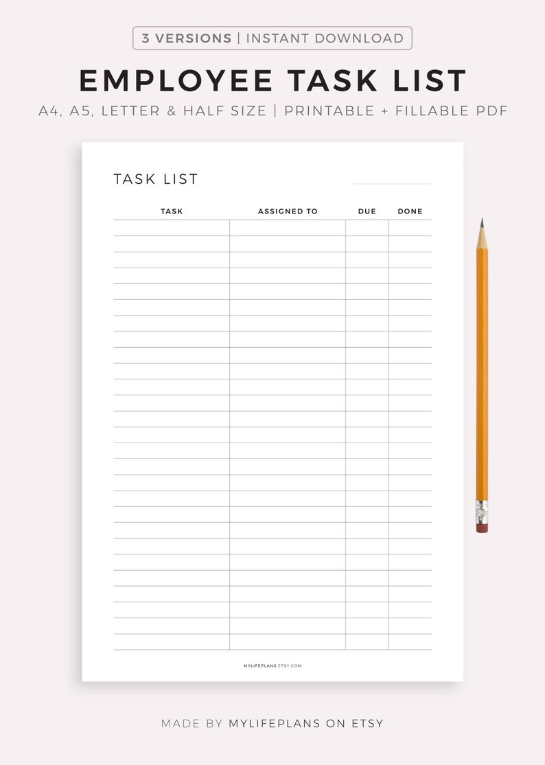 Employee Task List Printable Assignment Sheet Task - Etsy UK