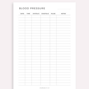 Blood Pressure Log Printable Template, Daily Blood Pressure Tracking ...