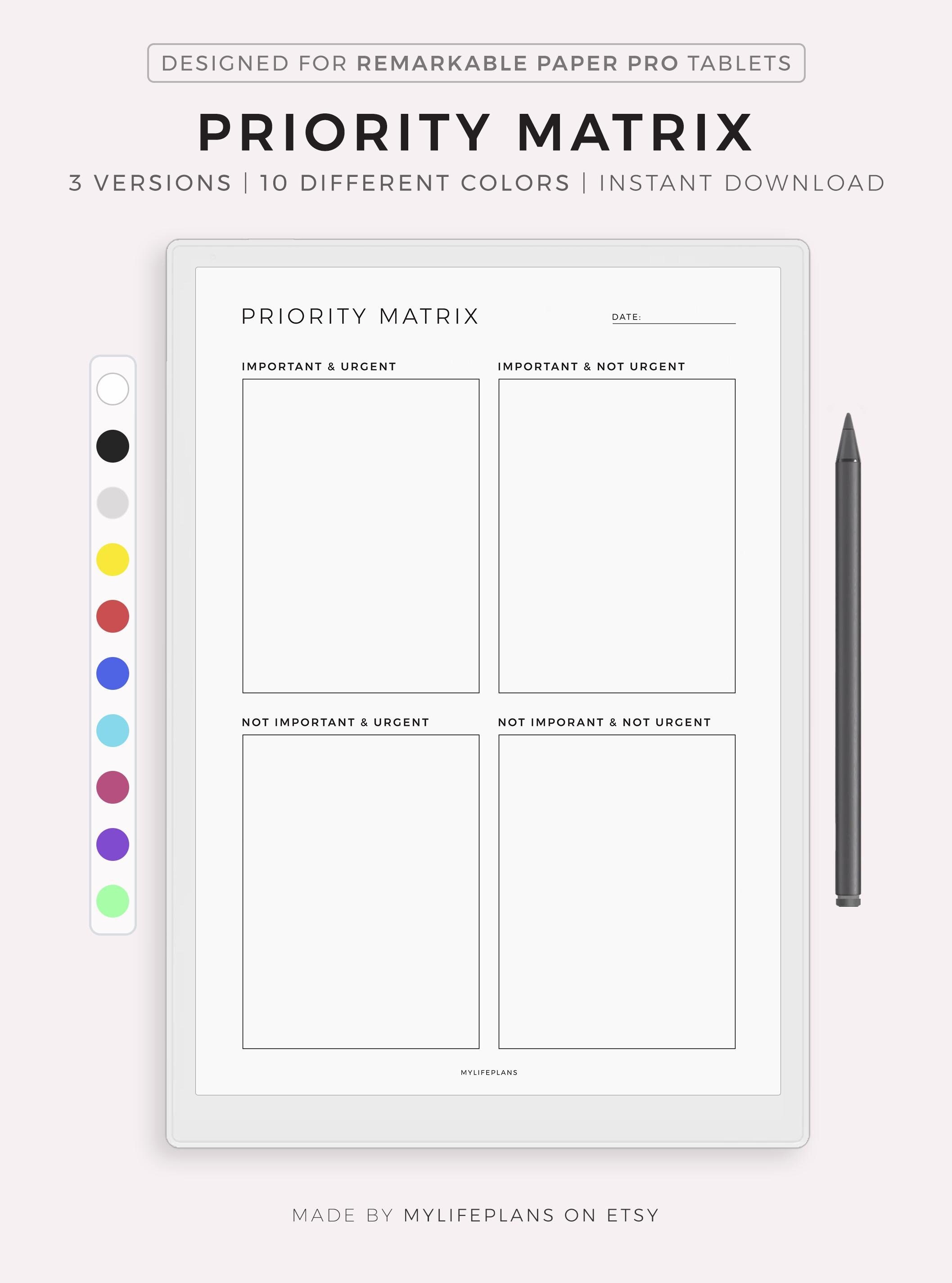 Priority Matrix Planner for Remarkable Paper Pro, Decision Matrix, Eisenhower  Matrix, My Priorities Planner, Instant Download - Etsy, image size:2115x2851