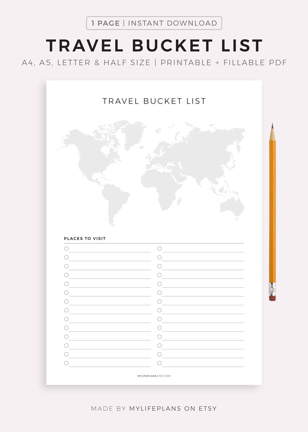 Travel Bucket List Printable, Wanderlust List, Travel to Do List, Dream