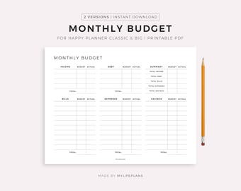 Monthly Budget Planner, Landscape, Printable for Happy Planner Classic and Big, Instant Download PDF