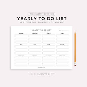 Yearly to Do List Printable Landscape, Yearly Task List, Minimalist ...