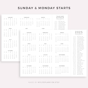 2025 Year Calendar With Holidays on One Page, Printable, Landscape ...
