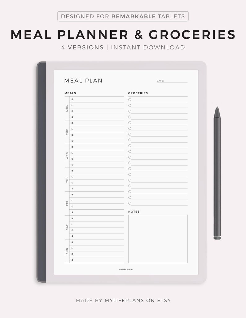 Weekly Meal Planner With Grocery List Template for Remarkable 2 ...