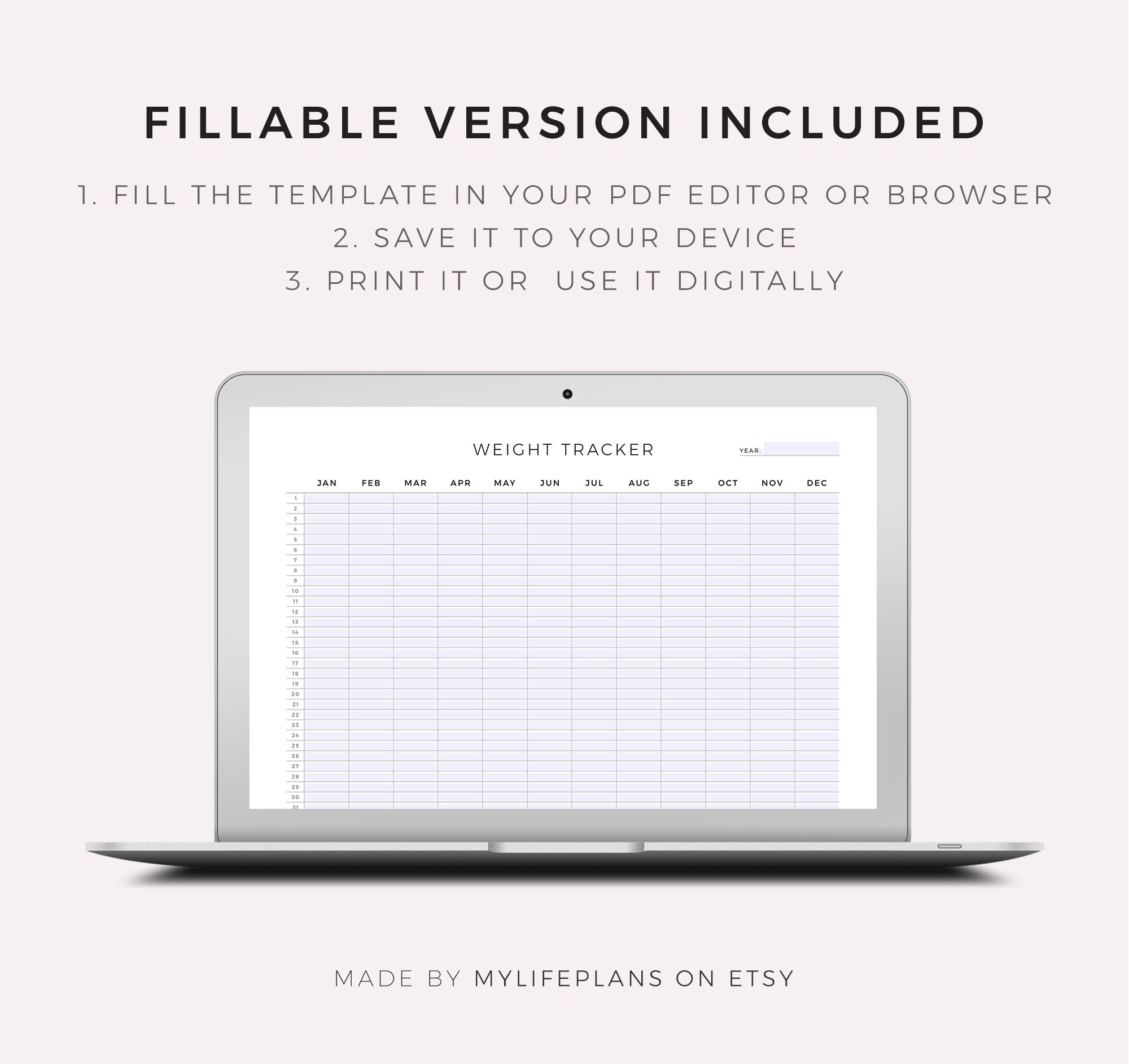 365 Day Weight Tracker Printable Landscape Daily Weight - Etsy Canada