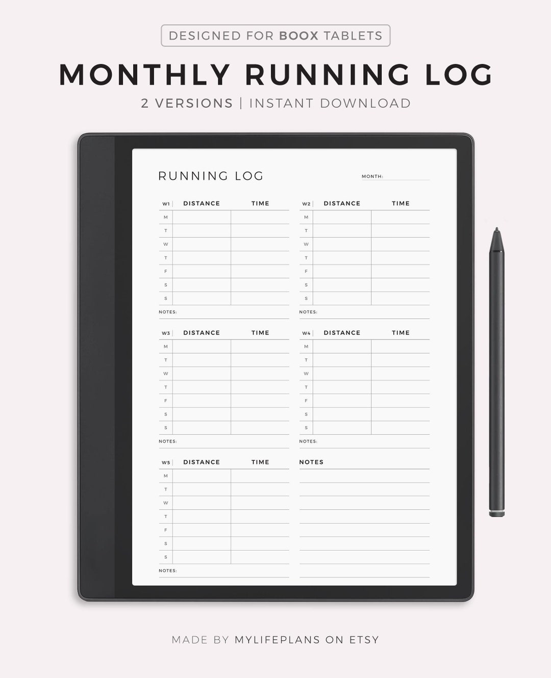 Monthly Running Log for Boox Note Series / Tab Series / Go 10.3 ...