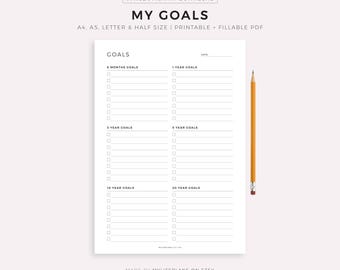 Planner degli obiettivi stampabile, Planner per la definizione degli obiettivi, A4/A5/Lettera/Mezzo formato, PDF scaricabile immediatamente
