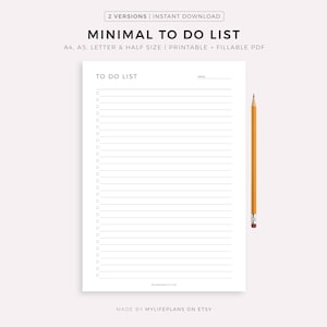 最小限のToDoリスト（印刷可能）、シンプルなタスクリストテンプレート、A4/A5/レター/ハーフ、印刷可能＆記入可能なPDF