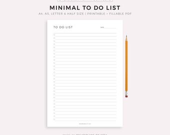 Minimal To Do List Printable, Simple Tasks List Template, A4/A5/Letter/Half, Printable & Fillable PDF