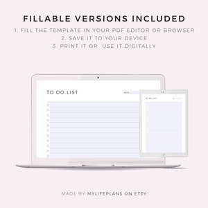 Puede incluir: Una plantilla de lista de tareas digital que se muestra en una computadora port&aacute;til y una tableta. La plantilla tiene un dise&ntilde;o simple con un fondo blanco y texto negro. El texto "TO DO LIST" est&aacute; en la parte superior de la plantilla, seguido de una lista de l&iacute;neas en blanco para que los usuarios puedan completar sus tareas. La plantilla tambi&eacute;n incluye un espacio para la fecha.