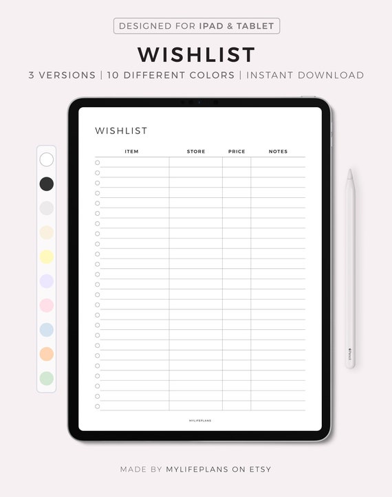 Simple Wishlist Digital Template for Ipad Tablet, Compatible with Goodnotes, Notability, Noteshelf, Xodo, Instant Download