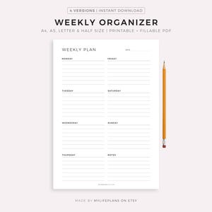 Wöchentlicher Organizer, Wochenplaner, Wochenplaner Druckbare To Do Liste, Wochenagenda, die Woche auf einen Blick, A4/A5/Letter/Half Letter