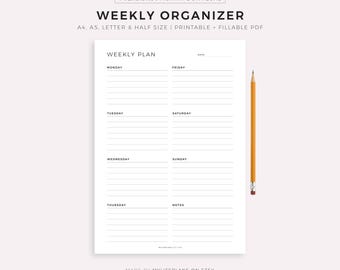 Weekly Organizer, Weekly Schedule, Weekly Planner Printable To Do List, Weekly Agenda, Week At a Glance, A4/A5/Letter/Half Letter