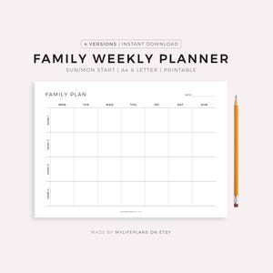 Planejador Semanal Familiar Imprimível, Formato Paisagem, Agenda Familiar, Organizador Familiar, Central de Comando, A4/Carta, Download Instantâneo em PDF