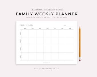 Family Weekly Planner Printable Landscape, Family Schedule, Family Organizer, Command Center, A4/Letter, Instant Download PDF