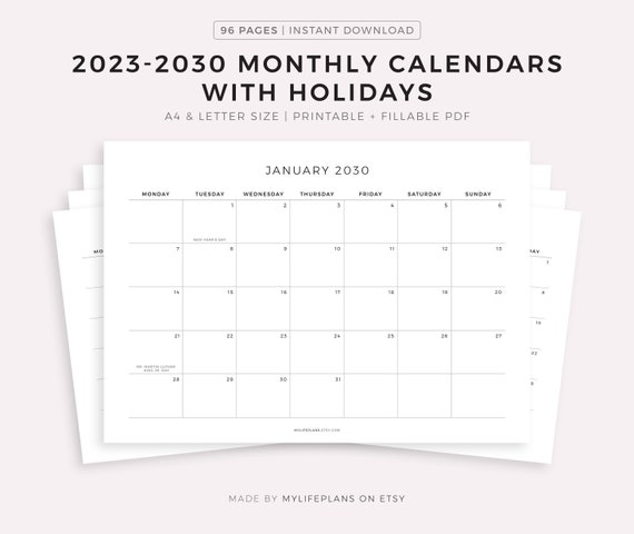 Buy 2024-2030 Monthly Calendars With Holidays, Printable Calendar Template, Landscape, Minimalist Calendar, Instant Download, A4/letter Online in India - Etsy Buy 2024-2030 Monthly Calendars With Holidays, Printable Calendar Template, Landscape, Minimalist Calendar, Instant Download, A4/letter Online in India - Etsy