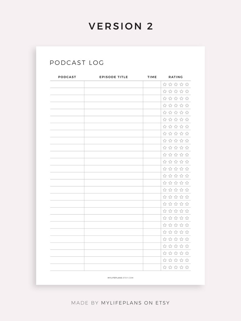 Podcast Log Printable, Podcast Episode Tracker, Podcast Template, A4/a5 ...