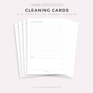 Druckbare Hausputzkarten, Reinigung Checkliste nach Zimmer, Hausputzplaner, Reinigungsvorlagen, A4/A5/Letter/Half, Sofort Download
