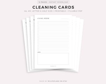 Printable House Cleaning Cards, Cleaning Checklist by Room, Home Cleaning Planner, Cleaning Templates, A4/A5/Letter/Half, Instant Download