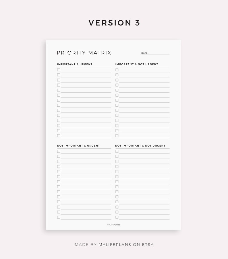 Two Column Prioritization List Priority Matrix Planner for Remarkable 2, Decision Matrix, Eisenhower ...