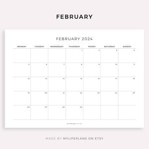 2024 Monthly Calendar Landscape Printable Calendar Template - Etsy