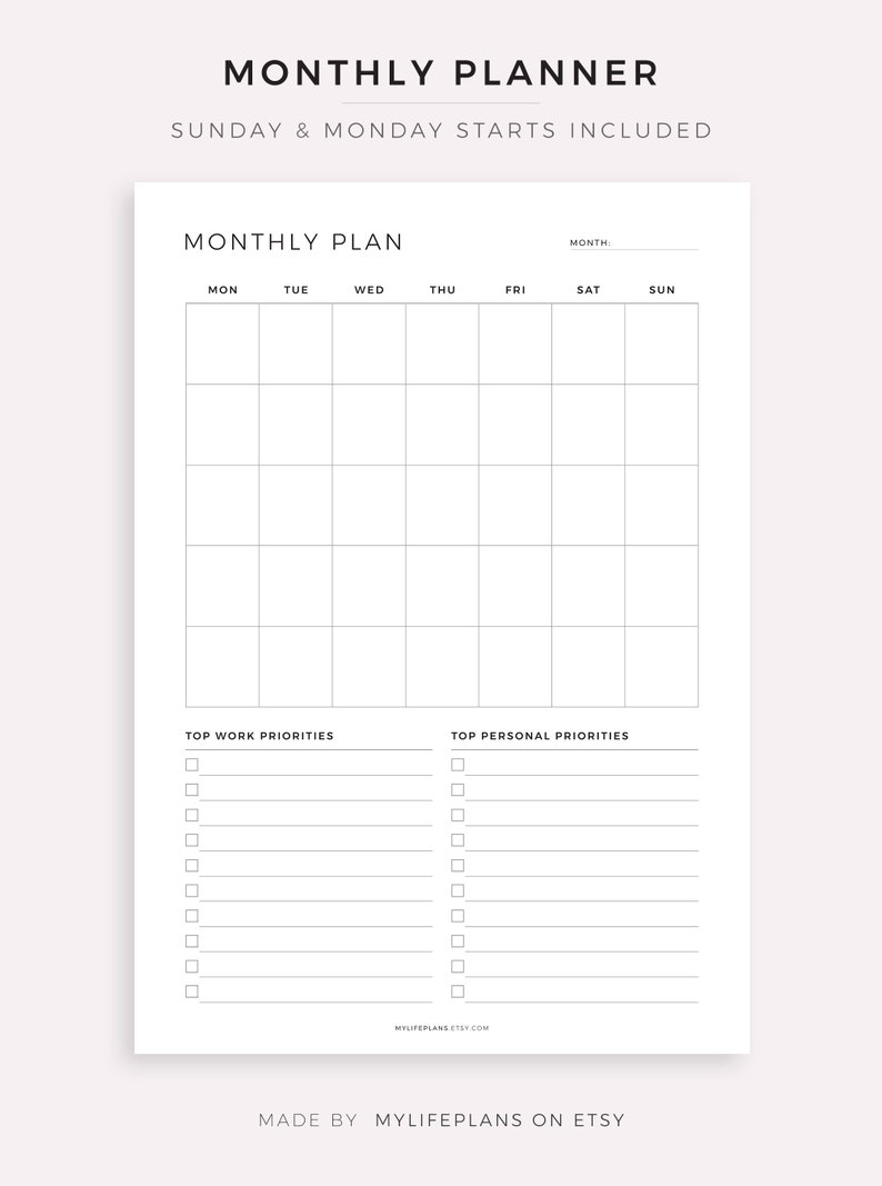 Work From Home Daily Planner, Weekly Planner, Monthly Planner, Productivity Planner, Instant Download, A4/A5/Letter/Half Size image 4